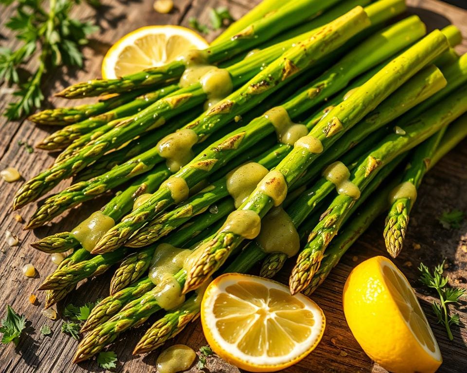 Gegrilde asperges met een citroen-dressing