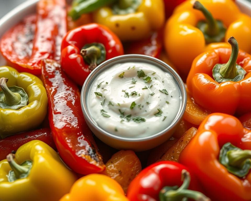 Geroosterde paprika’s met een knoflookdip