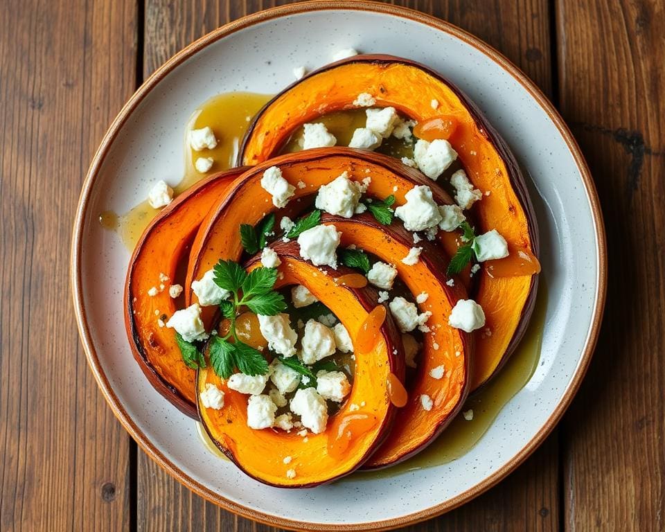 Geroosterde pompoen met feta en honing