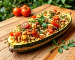 Gevulde courgettes met orzo en tomaten