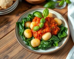 Gnocchi met spinazie en een romige tomatensaus