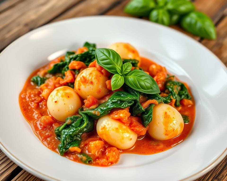 Gnocchi met spinazie en romige tomatensaus