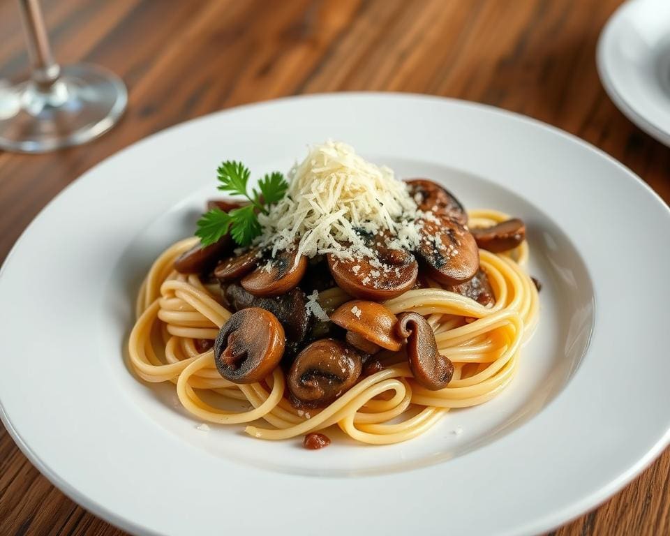 Pasta met champignons en een truffelsaus