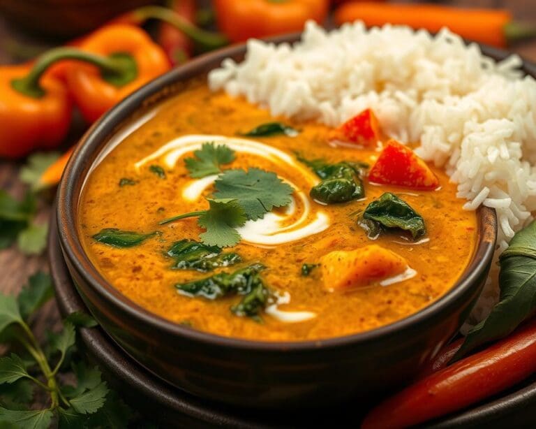 Vegetarische curry met spinazie en kokosmelk