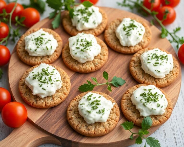 Volkoren crackers met een kruidenroomkaas