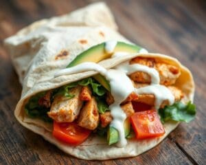 Wrap met gerookte kip, avocado en yoghurtdressing