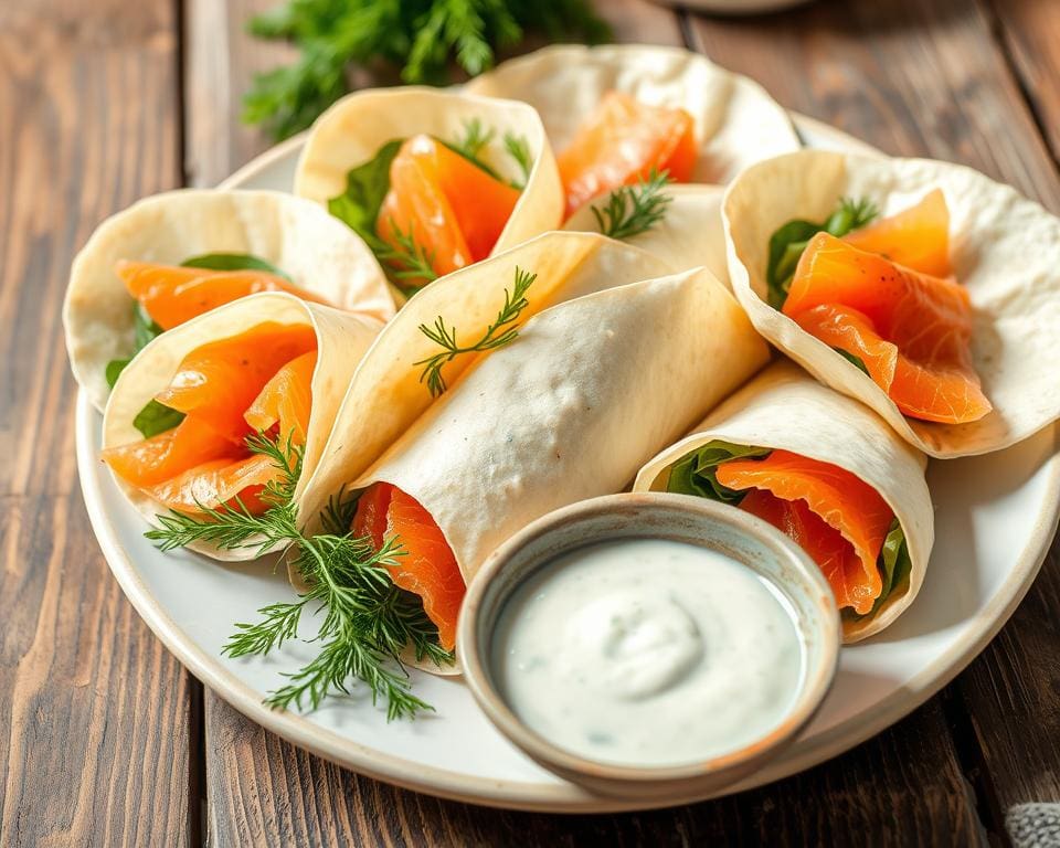 Wraps met gerookte zalm en een frisse dilledressing