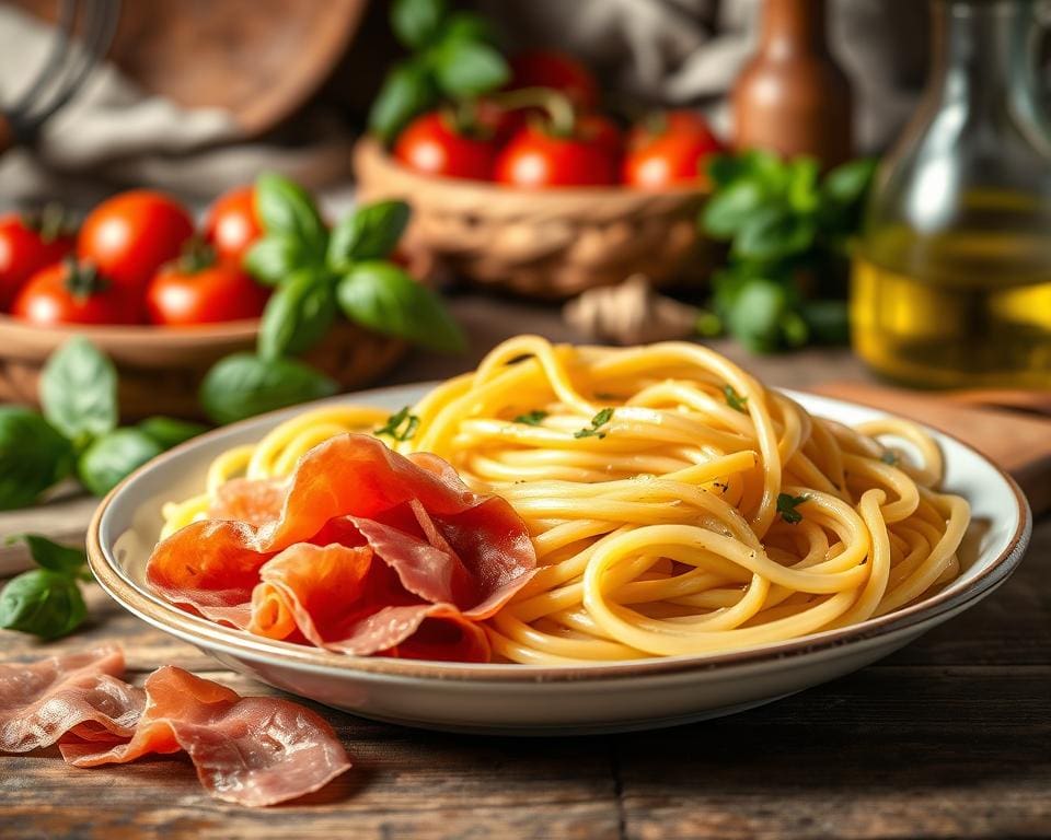 pasta en prosciutto in de culinaire hoofdstad van Italië