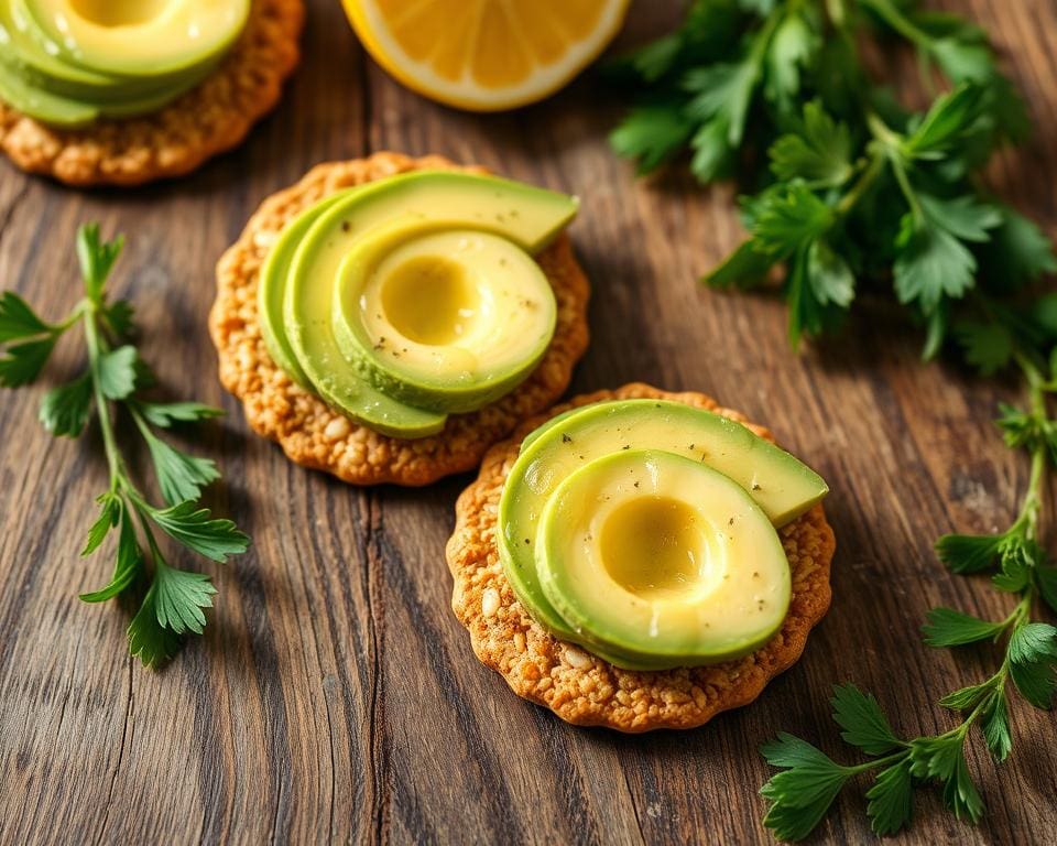 volkoren crackers met avocado en citroen