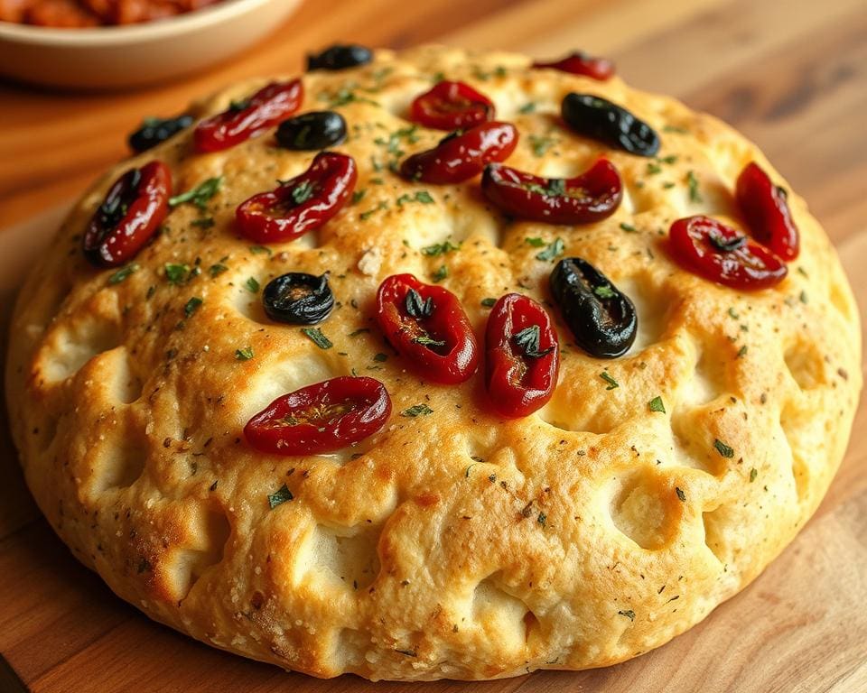 volkoren focaccia met zongedroogde tomaten