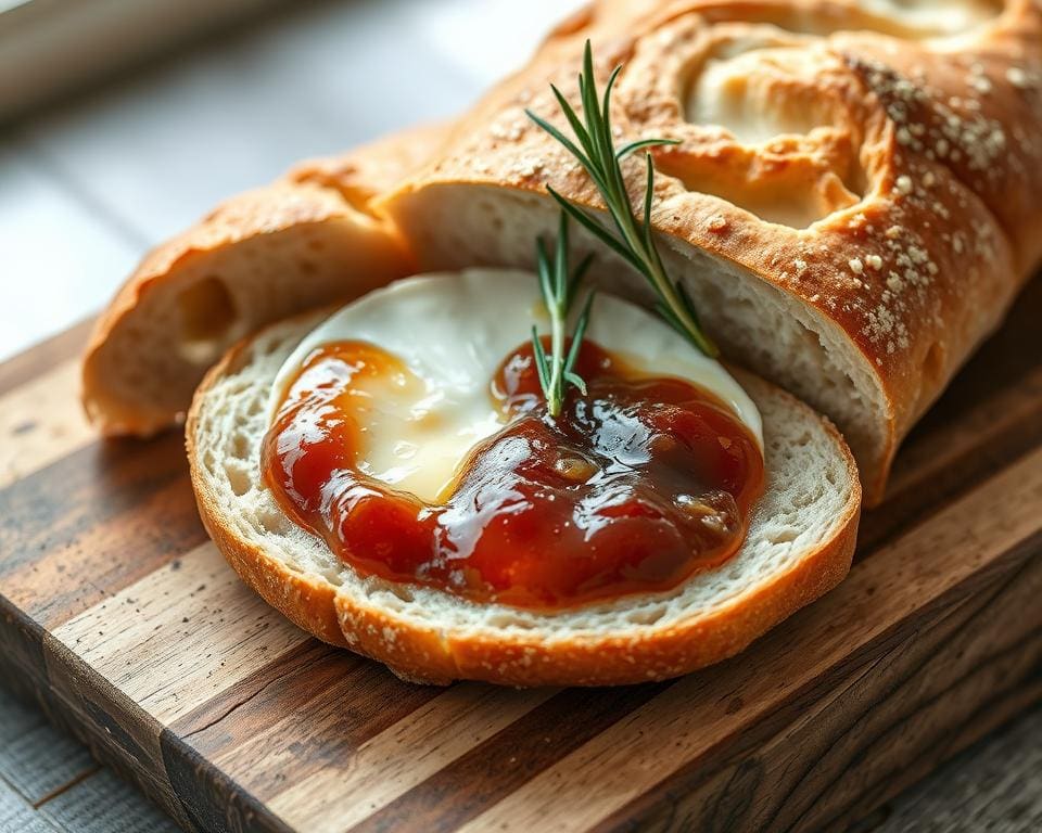 Ciabatta brood gevuld met brie en vijgenjam