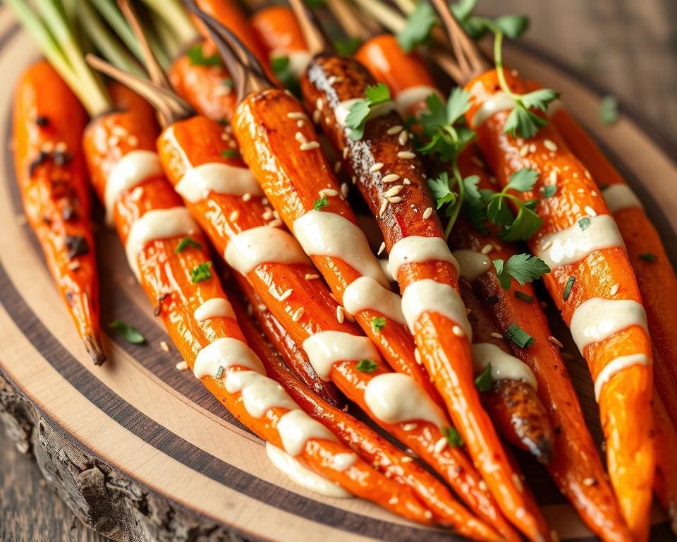 Geroosterde wortelen met sesam en tahinsaus