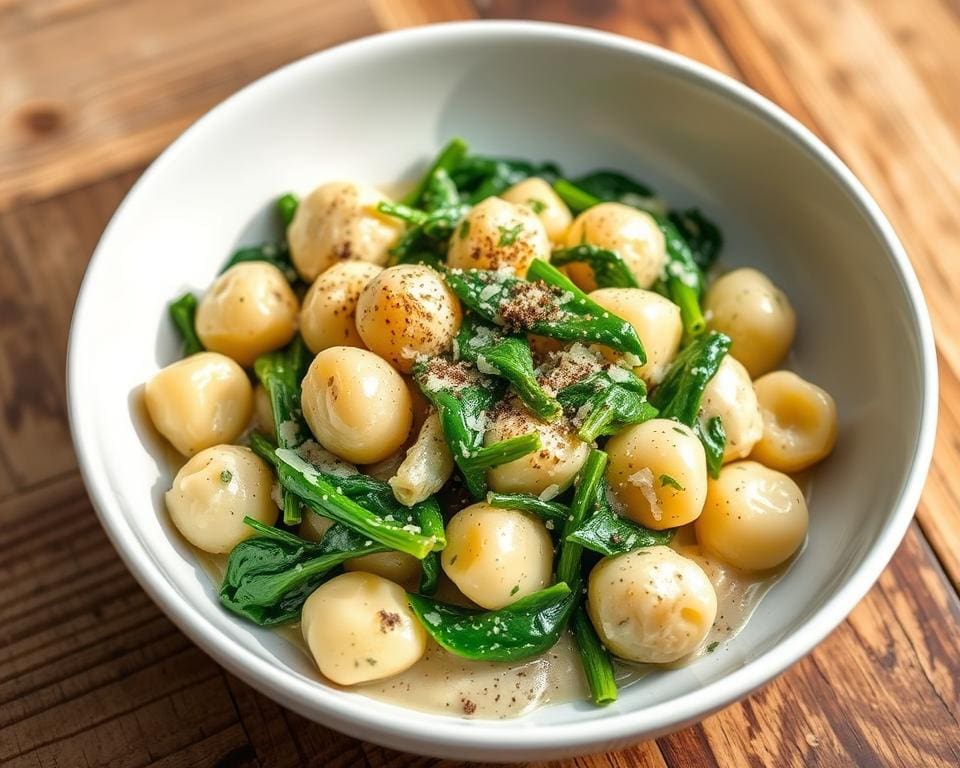Gnocchi met spinazie en een romige Parmezaansaus