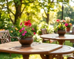 Tuintafels met een ingebouwde bloemenhouder