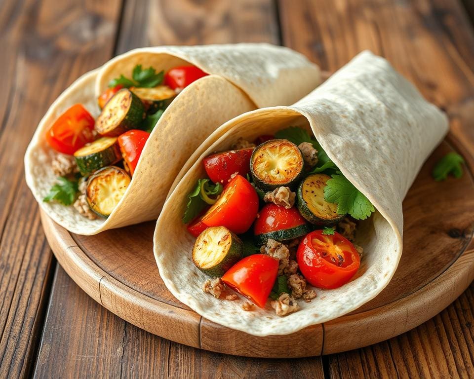 Volkoren wraps met geroosterde courgette en tomaat