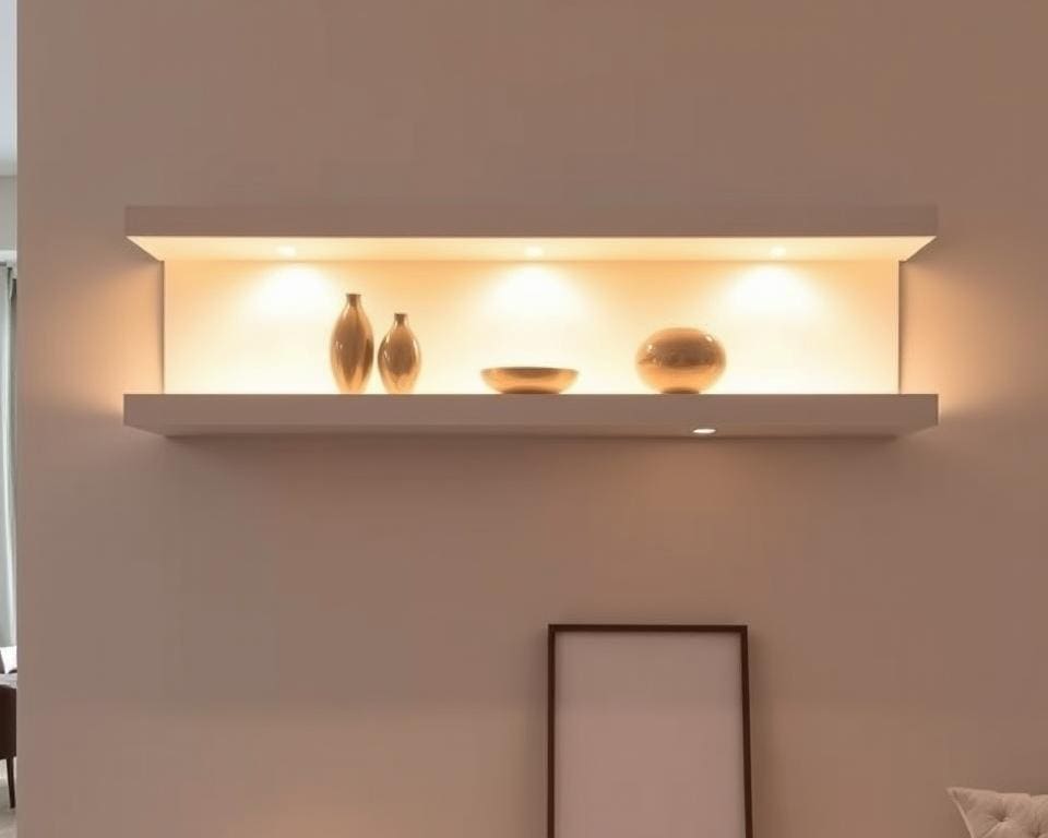 Wandplank met ingebouwde verlichting: sfeer en functionaliteit