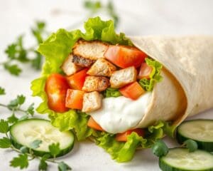 Wrap met gegrilde kip en een frisse yoghurtsaus