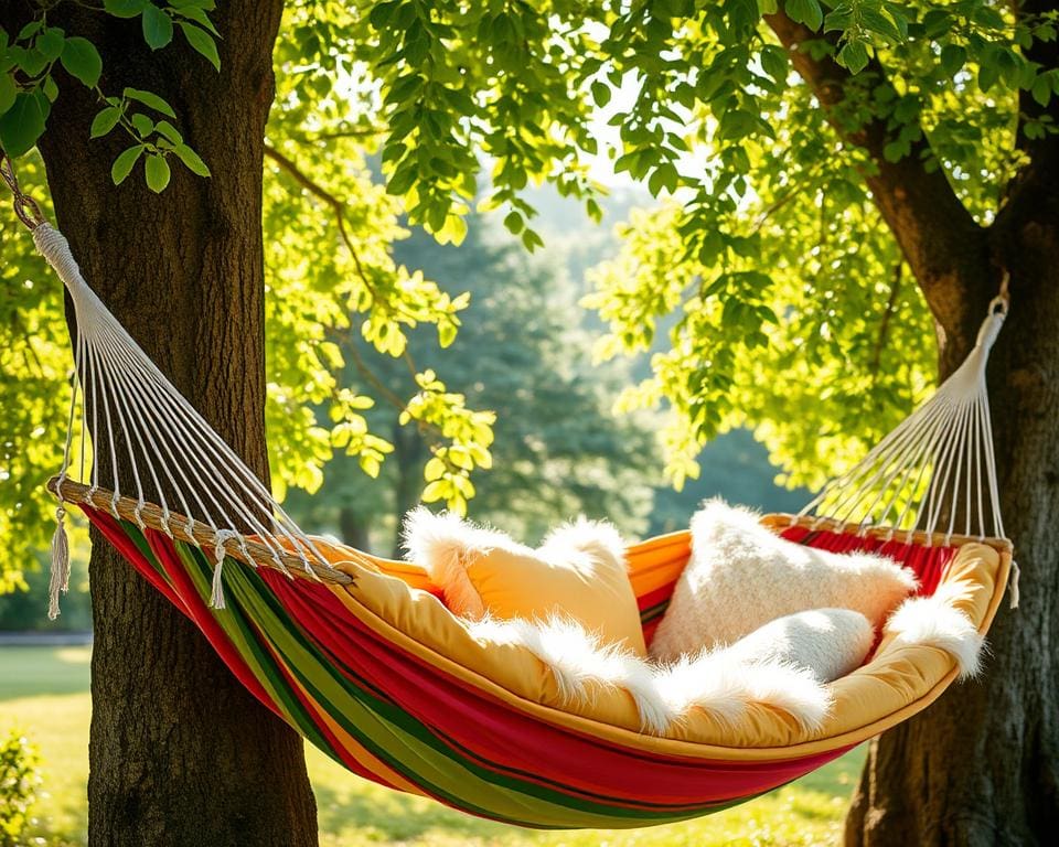 comfortabele hangmat met kussens