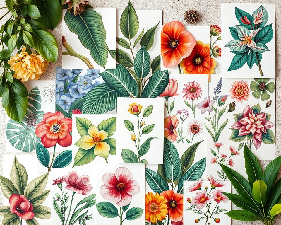 kleuren en patronen in botanische muurkunst