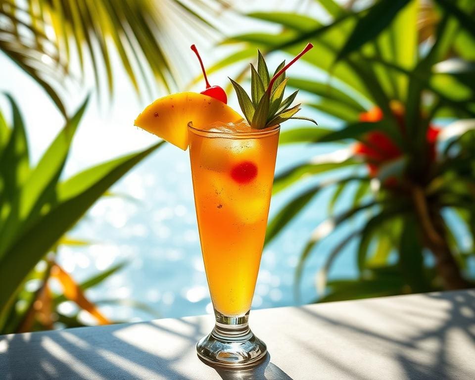 Kleurrijke presentatie van een Tropical Mai Tai