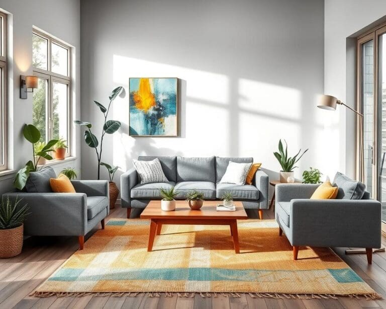 Wat zijn goede kleuraccenten voor een grijs interieur?