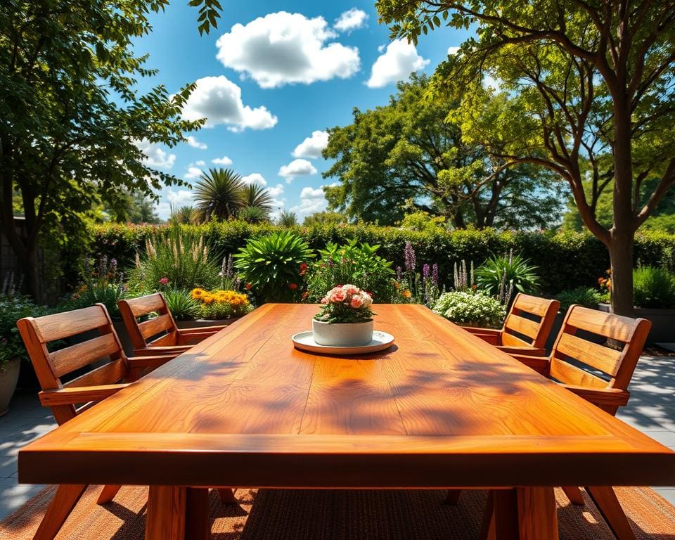 Is een houten tuintafel geschikt voor buitengebruik?