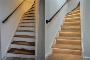 Trappenhuis voor en na renovatie